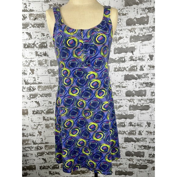 Rei Tank Dress Sz M Indigo Abstract Swirls Knee Length Fit & Flare Stretch - Picture 2 of 13